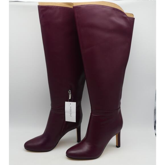 NEW Nine West Women's 5 WIDE CALF Sancha Knee High Boots Red Leather Heels - Picture 2 of 12
